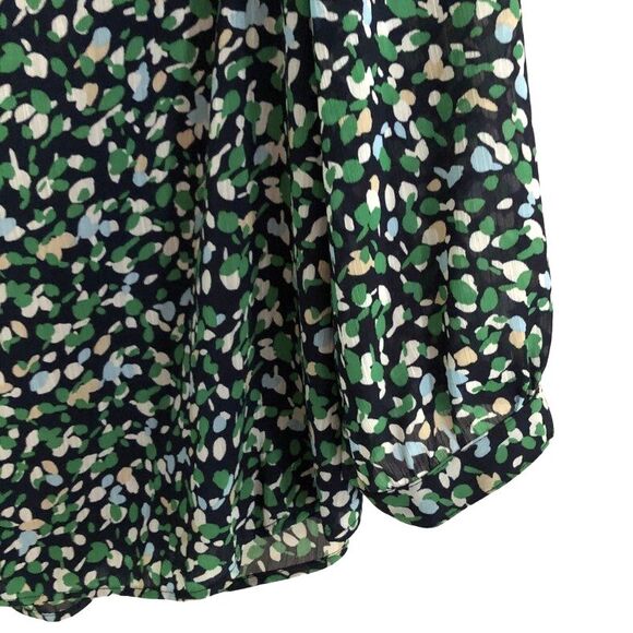 Chicos Abstract Dot Print Blouse Size 3 Womens XL Navy Kelly Semi Sheer Tunic - Picture 8 of 16